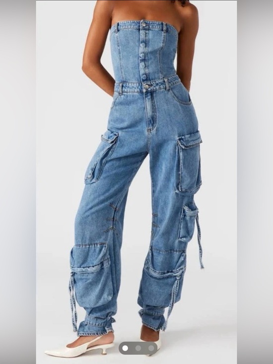 Steve Madden Pants - Steve Madden Duo Denim Zara Blue Denim Strapless Jumpsuit